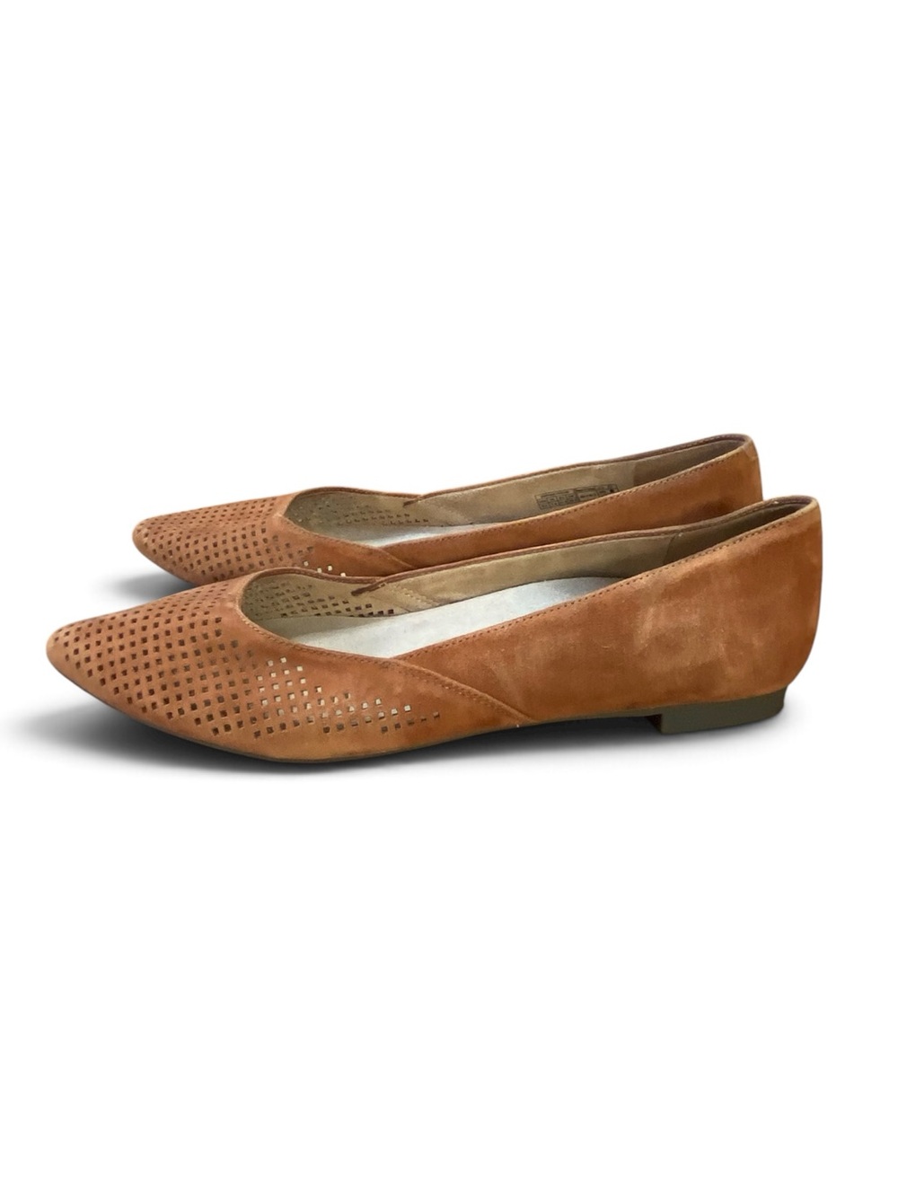 Vionic Posey Suede Leather Perforated Pointed Toe Ballet Flats Brown 9.5